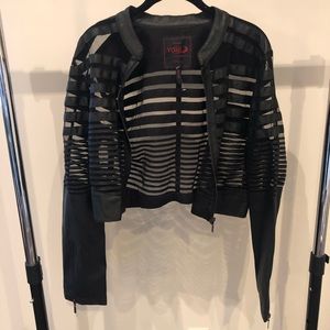 Faux leather and mesh crop jacket